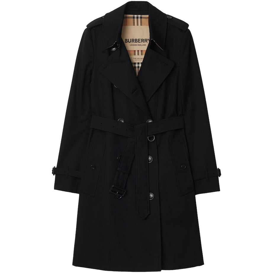 Burberry Black Cotton Mid-Length Chelsea Trench Coat