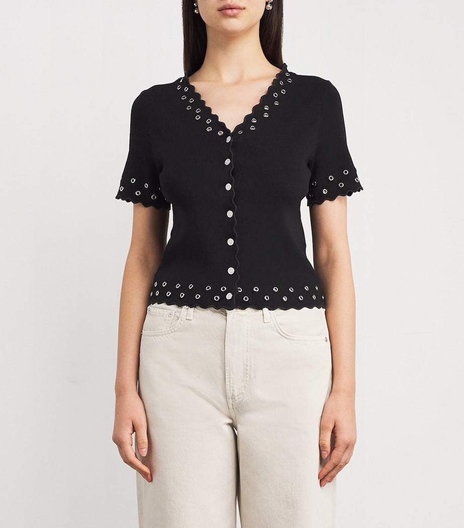 Maje Black Scalloped Eyelet Cardigan
