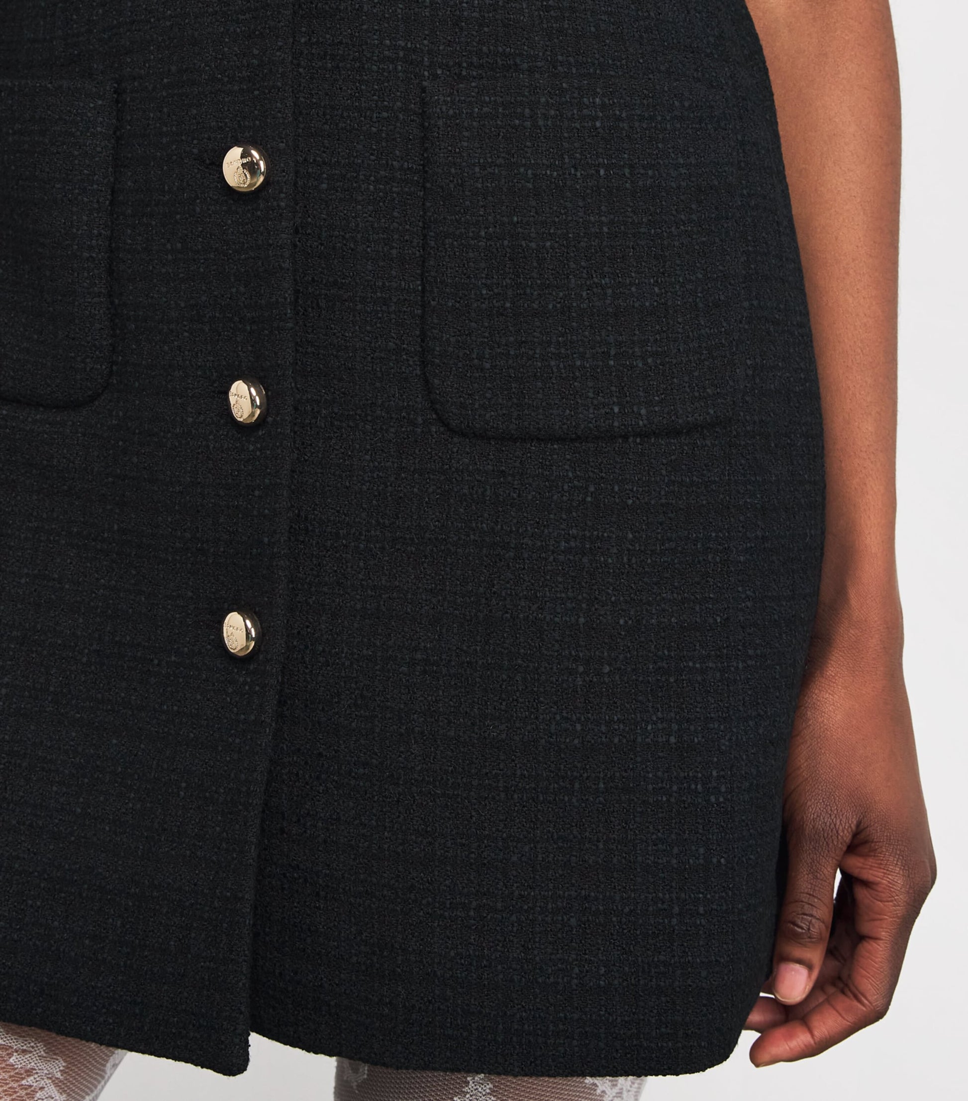 Tweed Ruffle-Collar Mini Dress BLACK