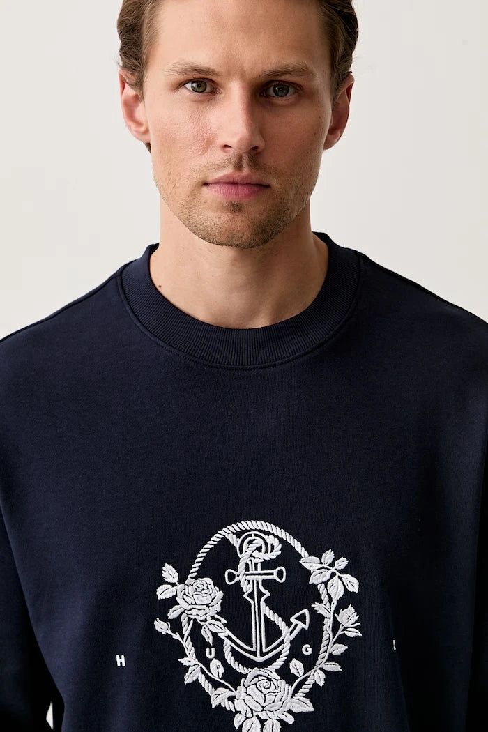 HUGO erkek pamuklu oversize sweatshirt Dursen