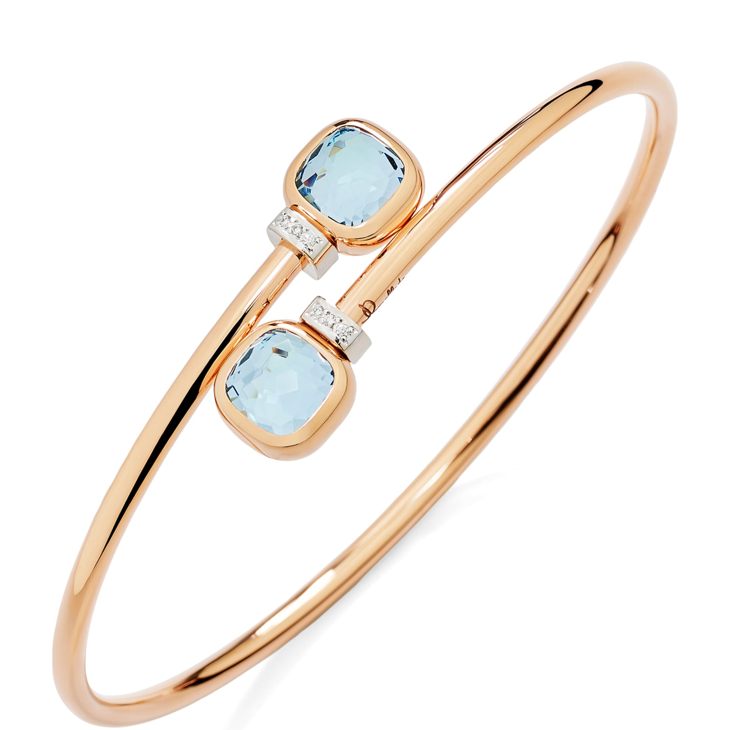 Mixed Gold, Blue Topaz and Diamond Nudo Bangle