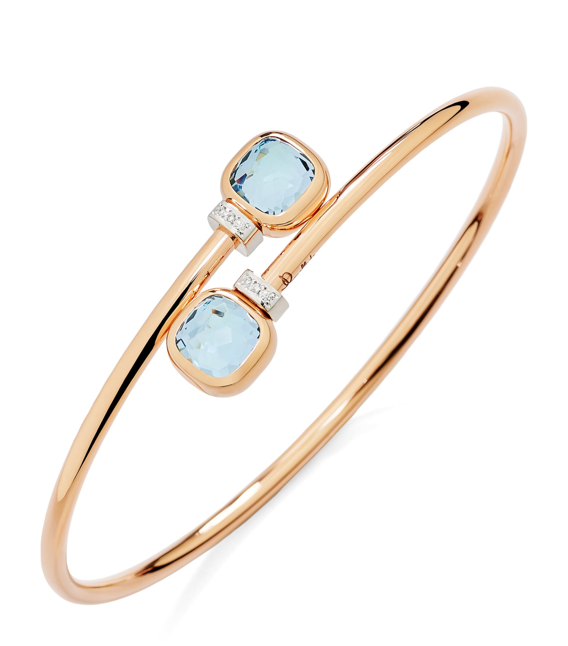 Mixed Gold, Blue Topaz and Diamond Nudo Bangle