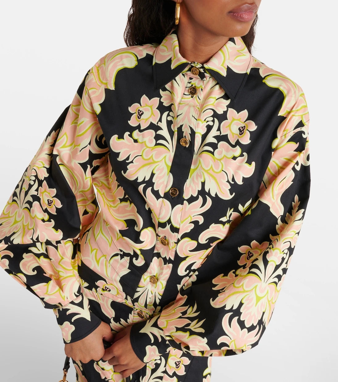 Etro - فستان قميص طويل من مزيج القطن المطبوع