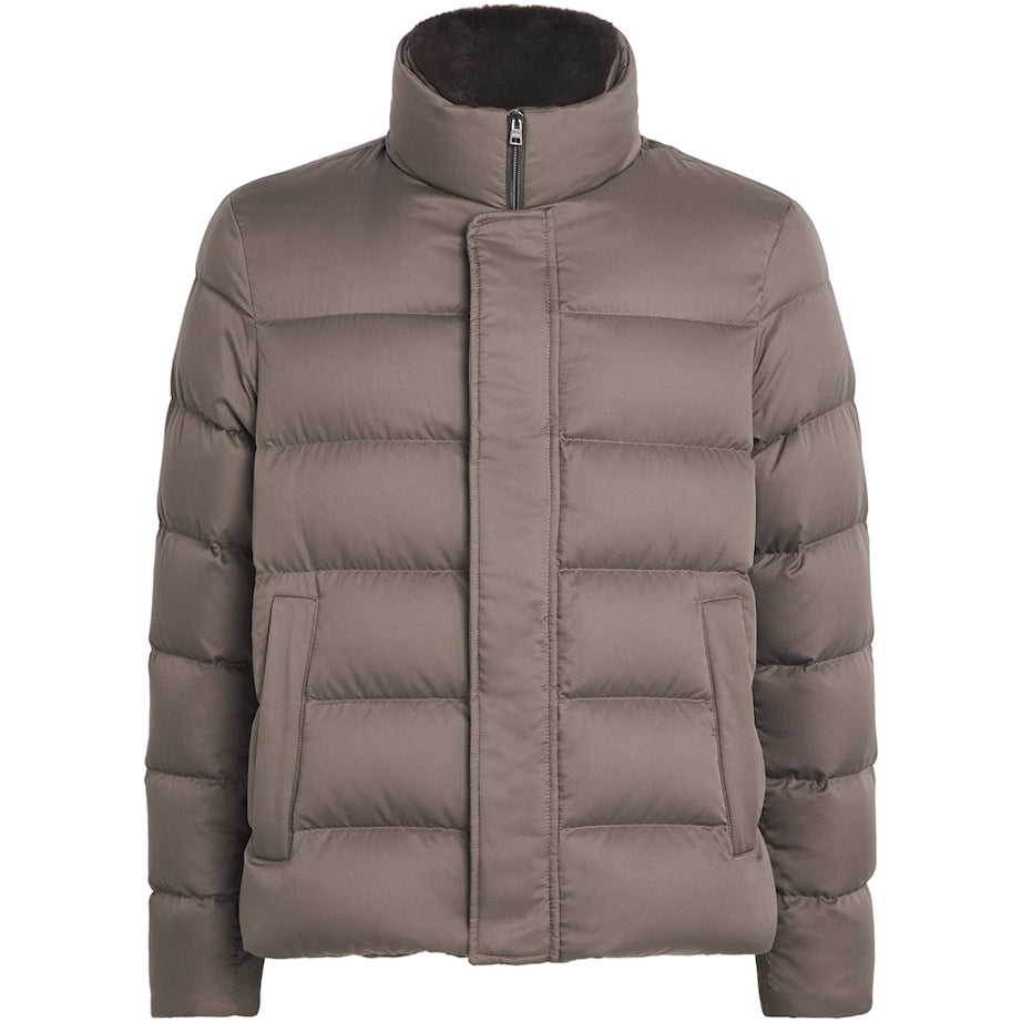 Brown Down Bomber Jacket