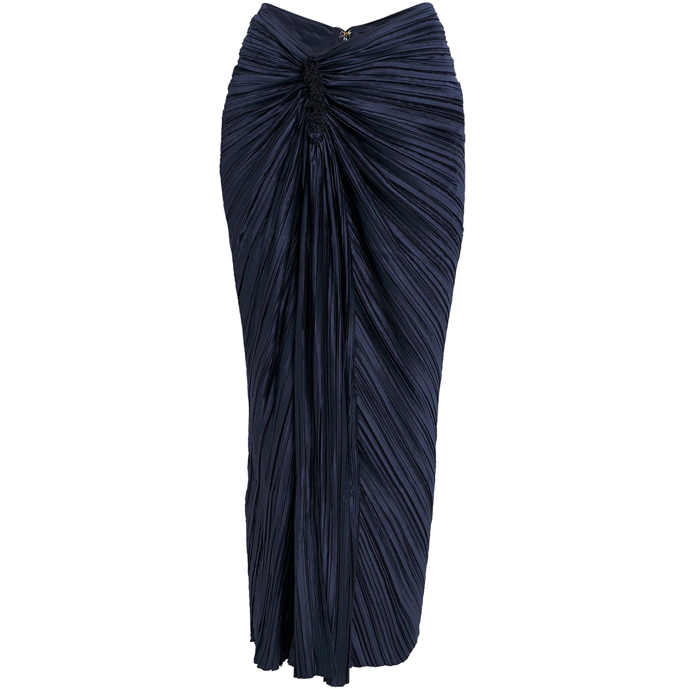 Cult Gaia Blue Plissé Satin Sonoma Midi Skirt