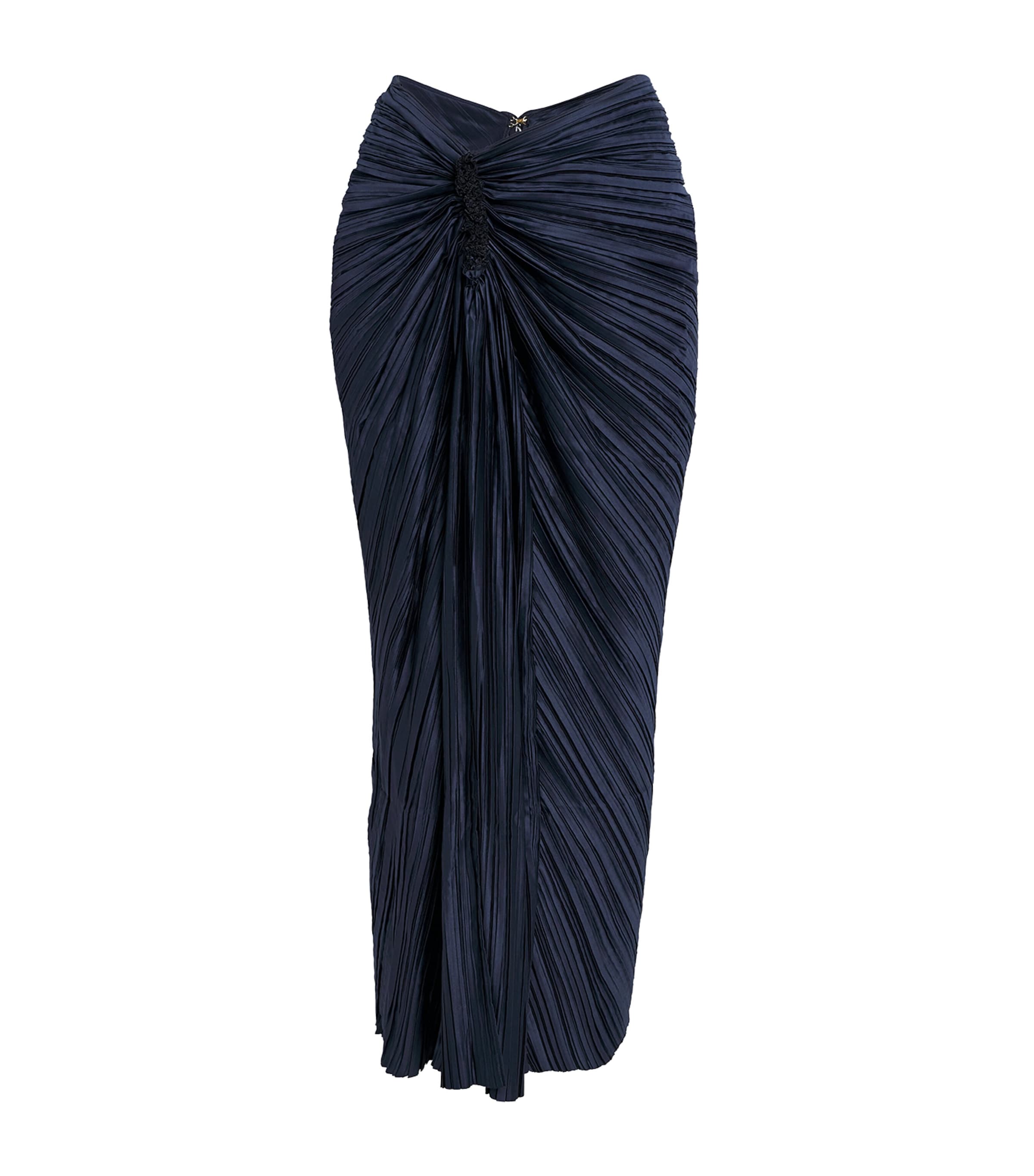 Cult Gaia Blue Plissé Satin Sonoma Midi Skirt