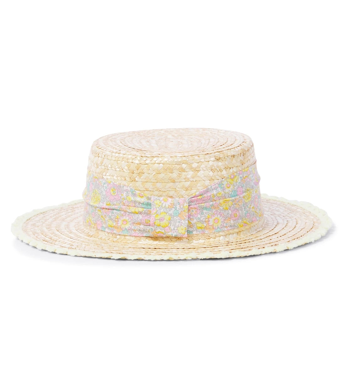 Patachou - Bow-detail floral straw boater hat