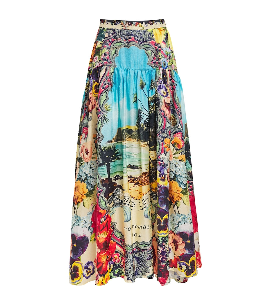 Camilla Multi Silk Bathing Bombshell Maxi Skirt