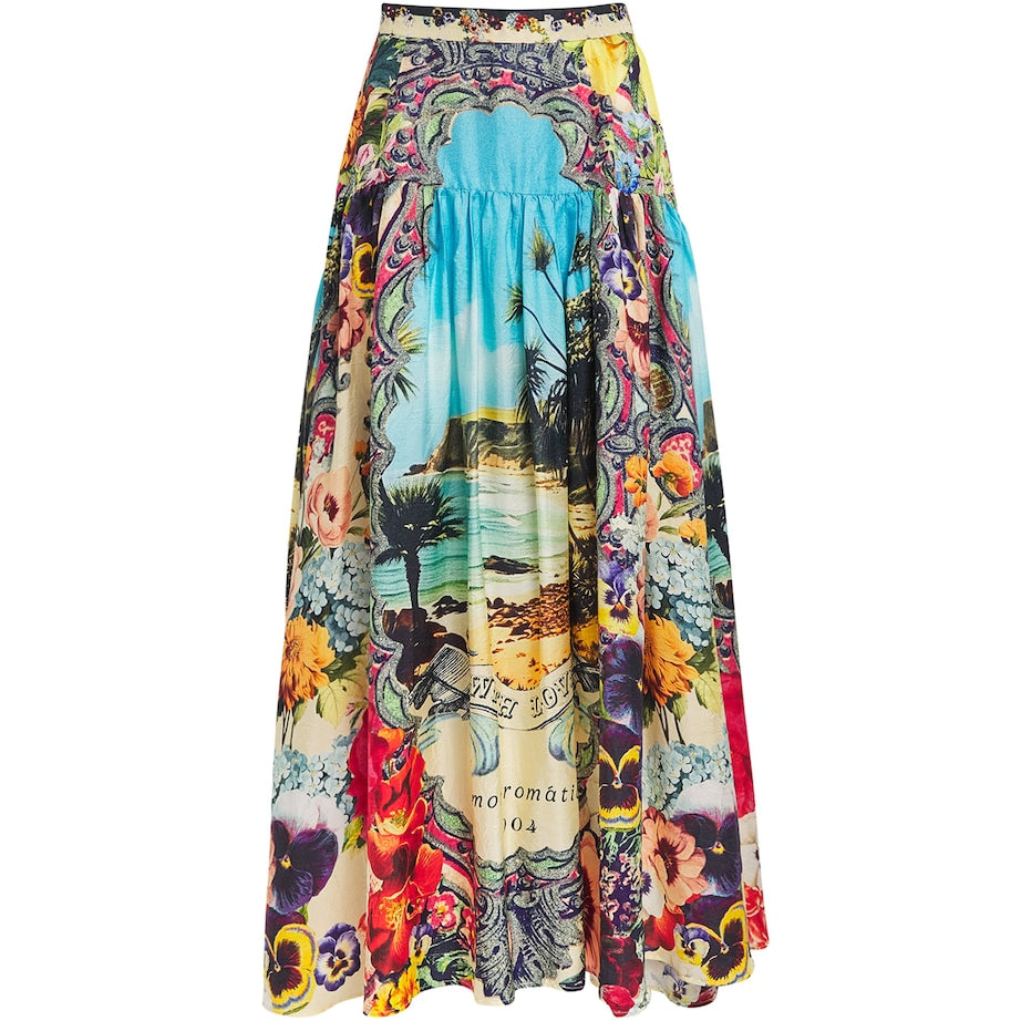 Camilla Multi Silk Bathing Bombshell Maxi Skirt