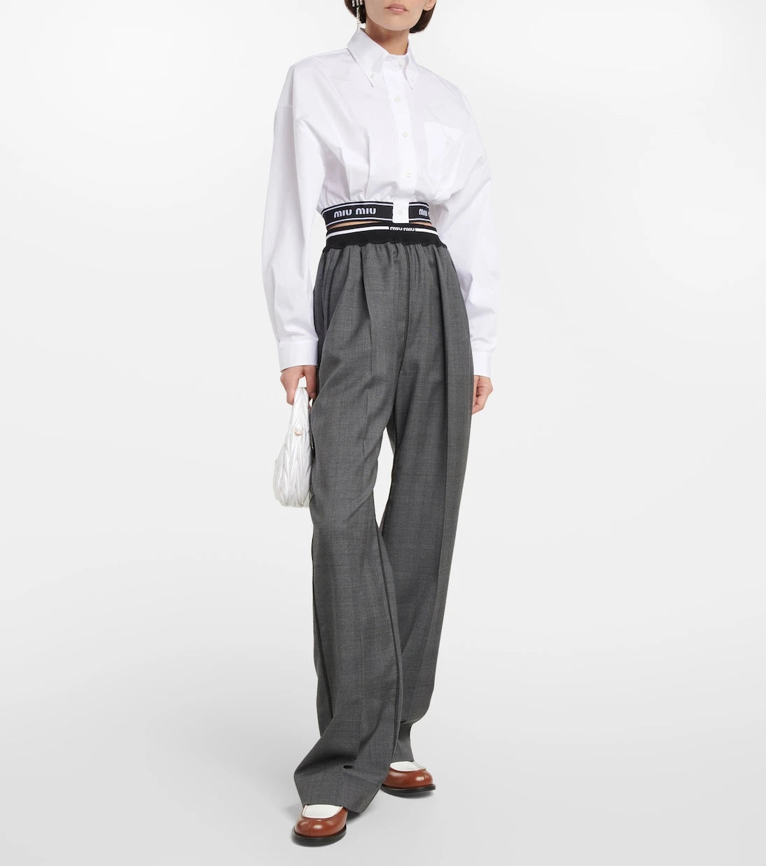 Miu Miu - Logo wide-leg checked pants