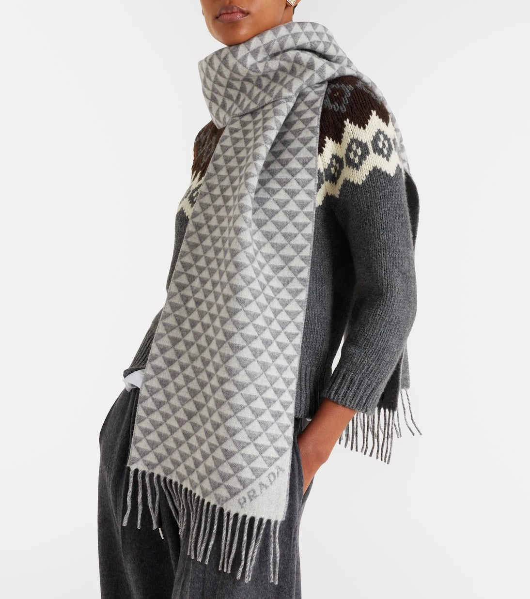 Prada - Logo wool and cashmere jacquard scarf