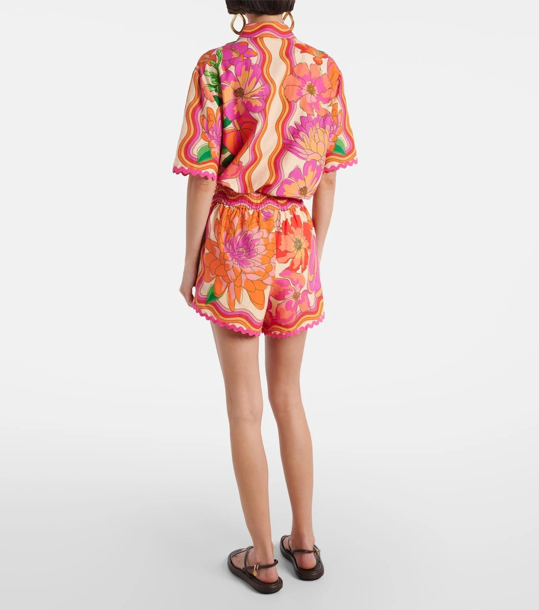 Farm Rio - Floral linen-blend shorts