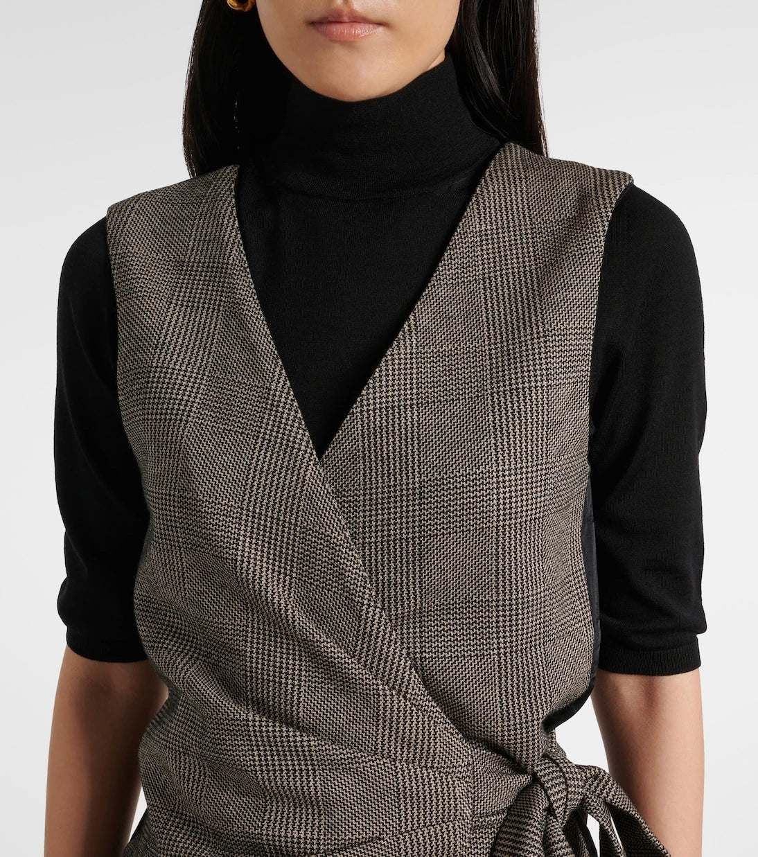 Max Mara - Adige houndstooth wool-blend wrap top