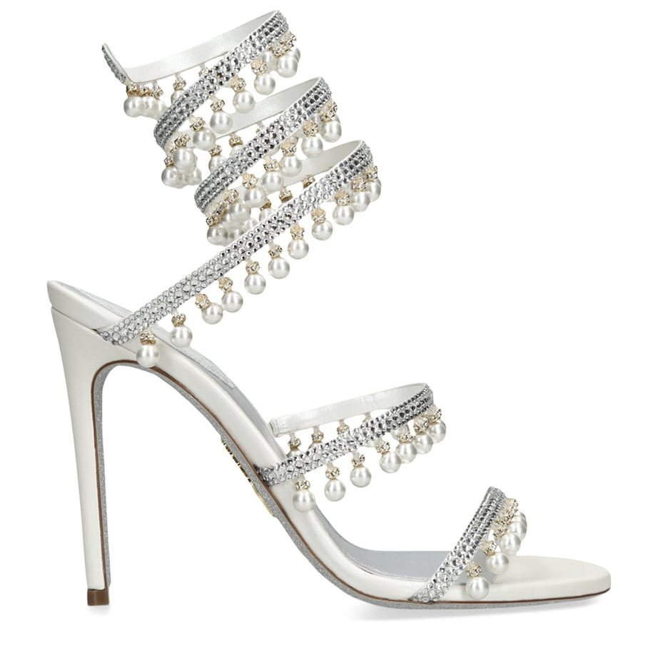 René Caovilla White Embellished Chandelier Heeled Sandals 105