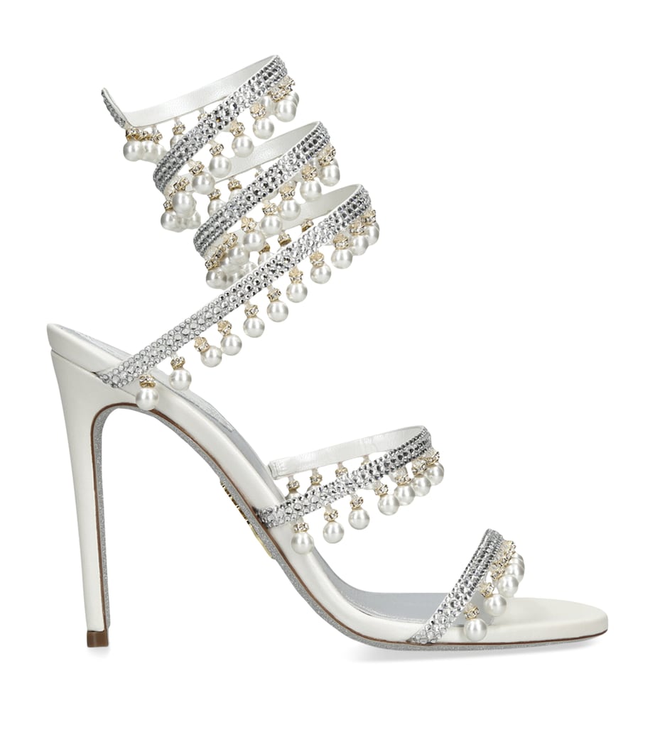 René Caovilla White Embellished Chandelier Heeled Sandals 105
