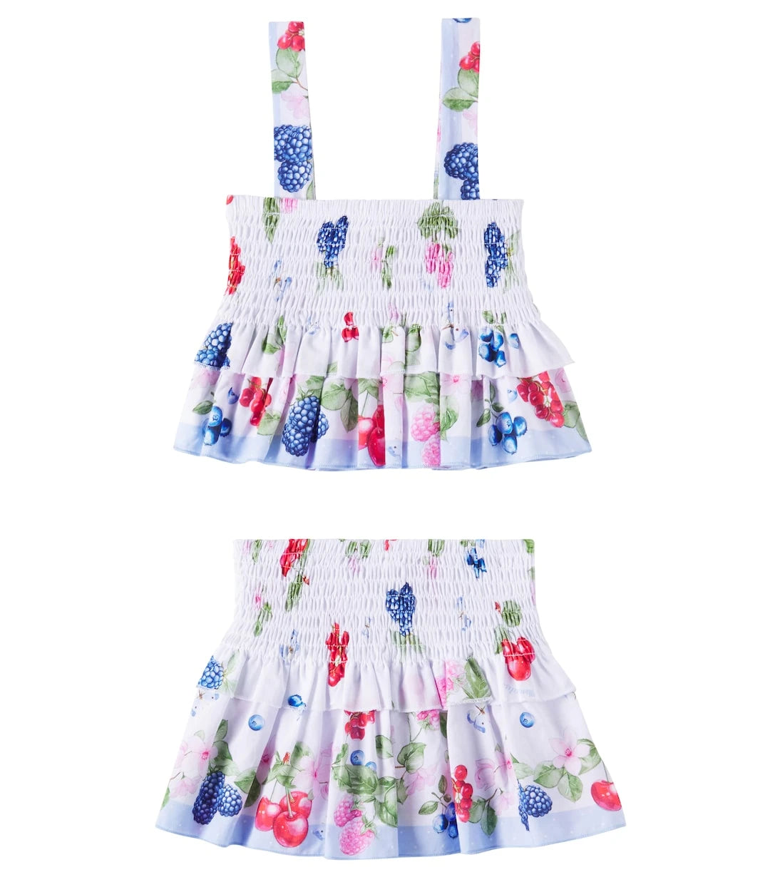 Monnalisa - Floral ruffled cotton top and skirt set