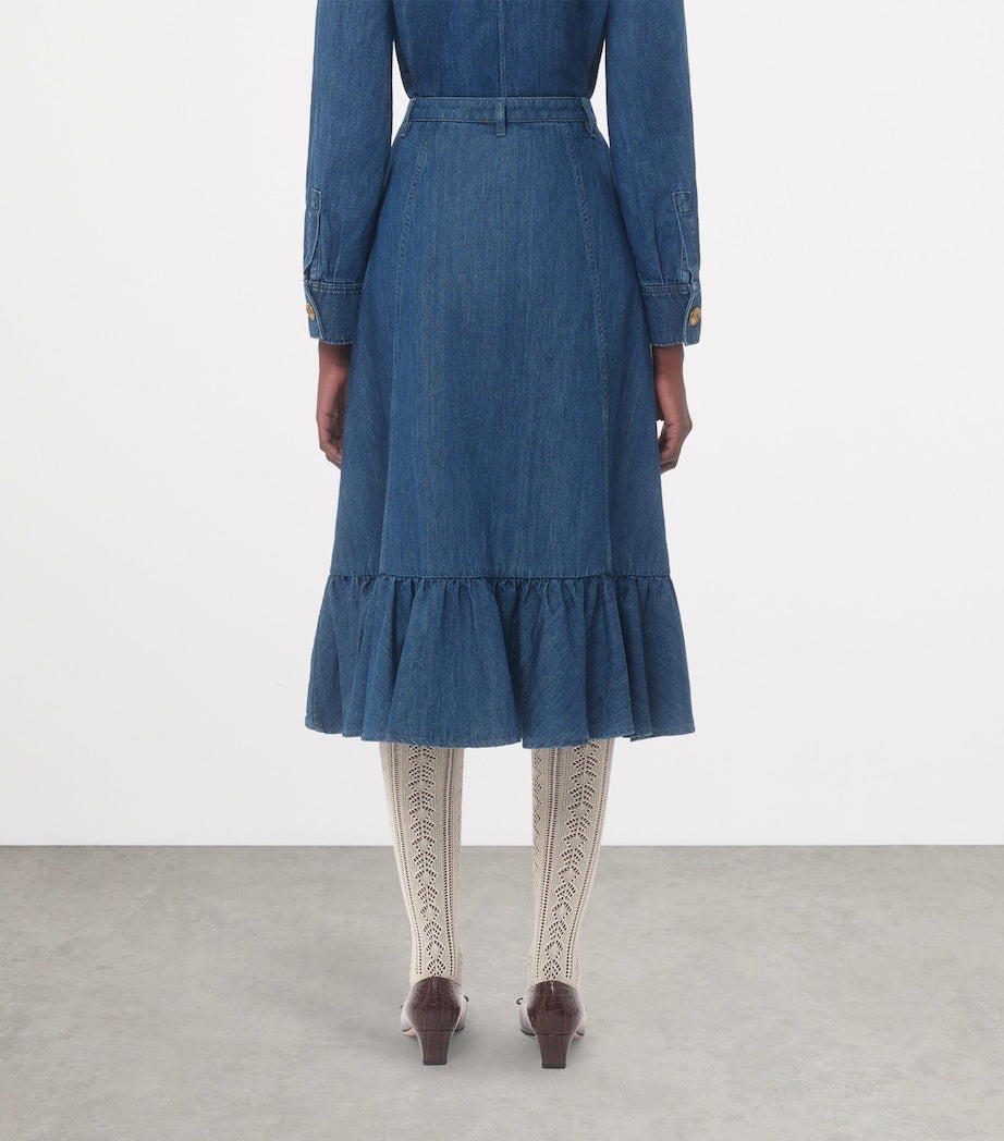 Valentino Blue Denim Midi Skirt