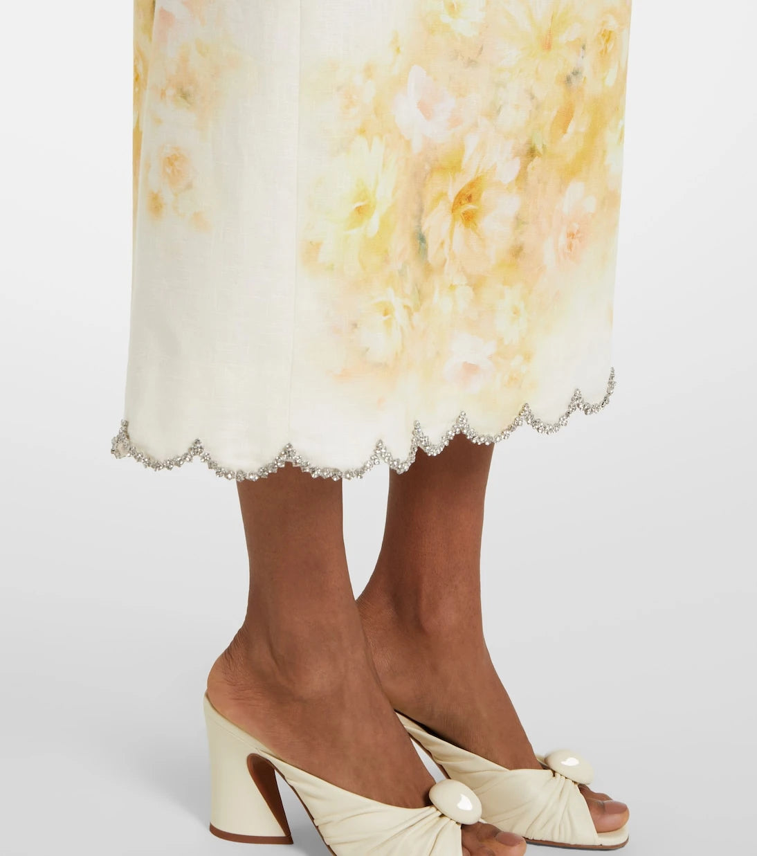 Zimmermann - Crush scalloped linen midi skirt