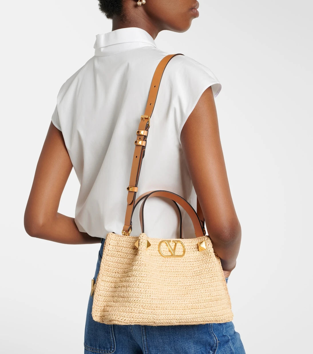Valentino Garavani - VLogo Small raffia tote bag