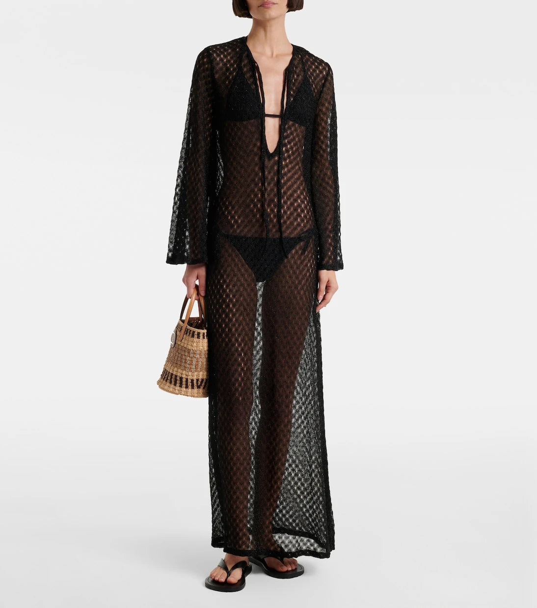Missoni - Open-knit tie-neck lamé kaftan