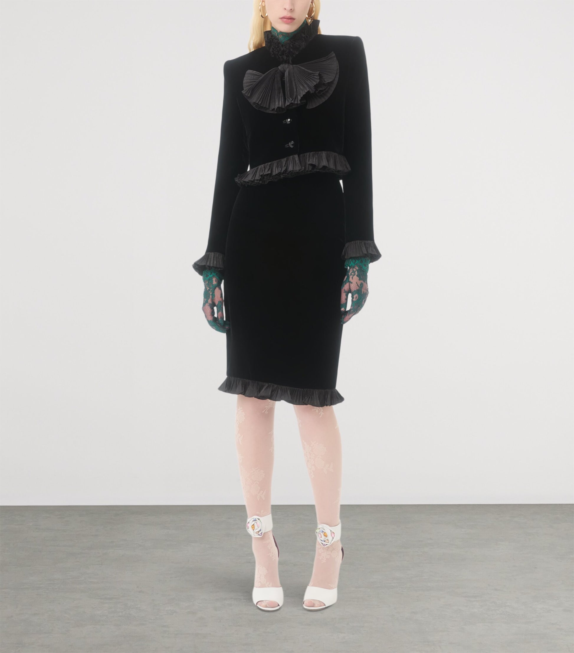 Valentino Black Velour Plissé-Detailing Jacket