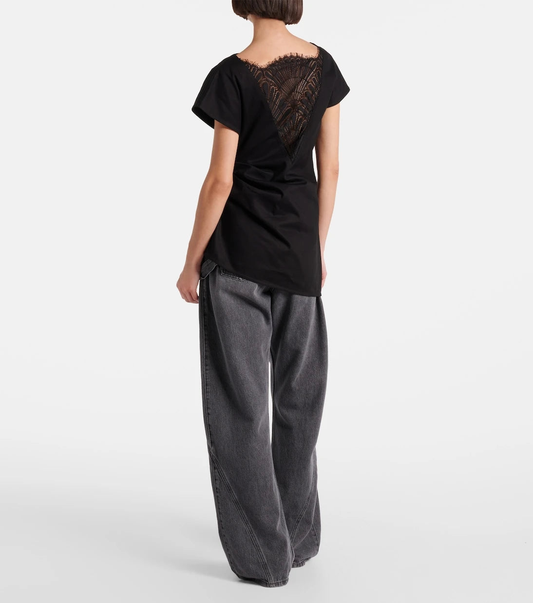 JW Anderson - Lace-trimmed asymmetric cotton top
