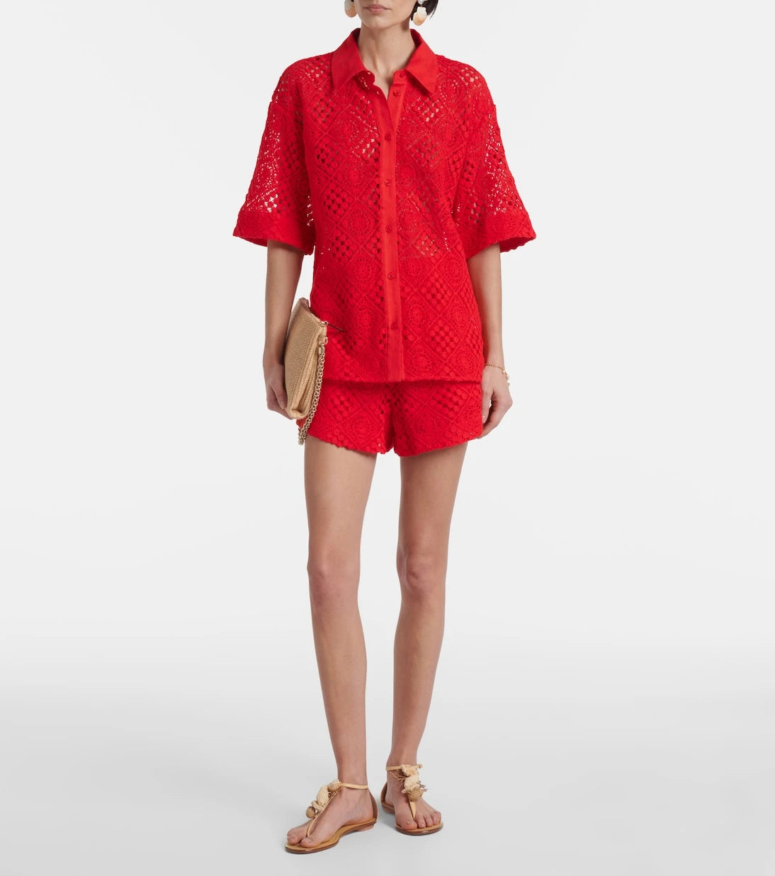 SIR - Crochet high-rise cotton-blend shorts