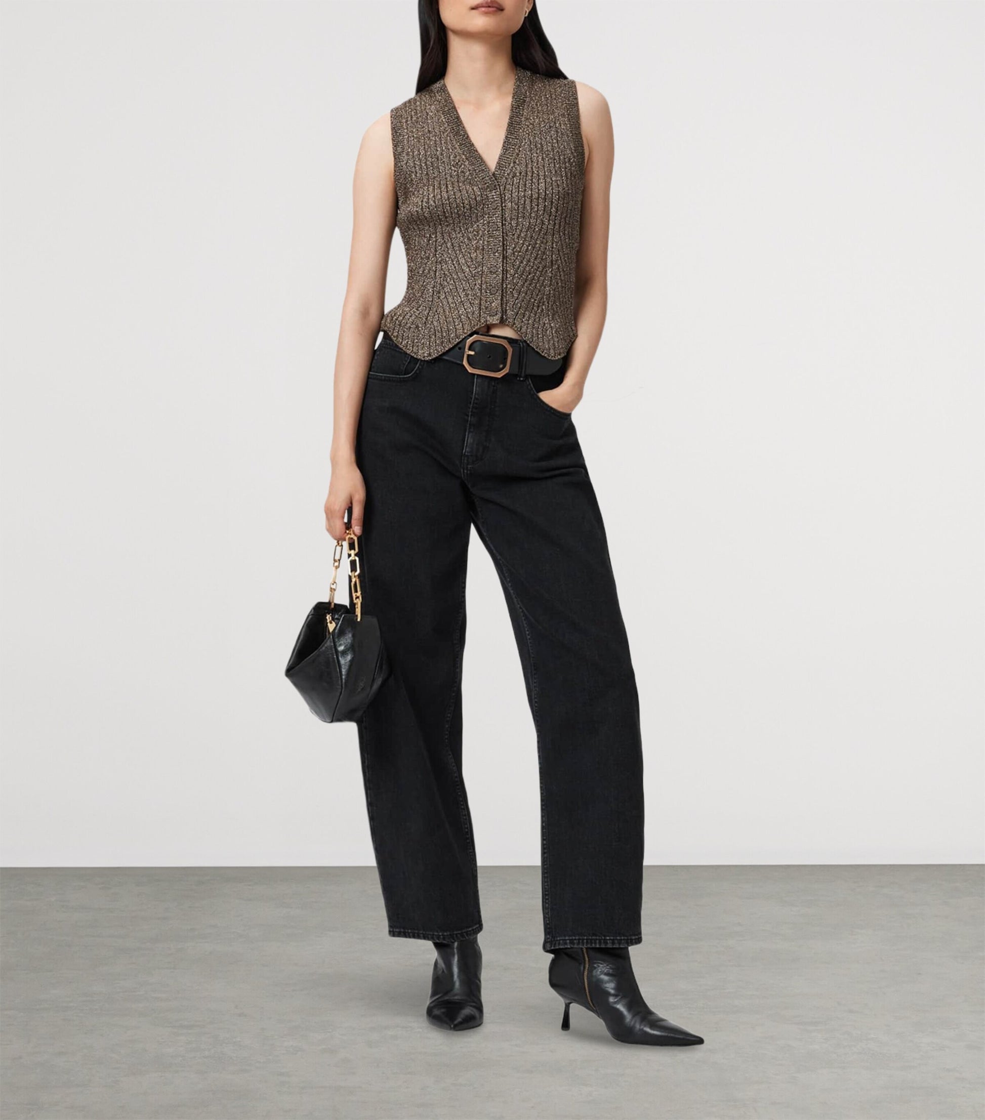 Metallic-Trim Cruz Sweater Vest BRONZE BROWN