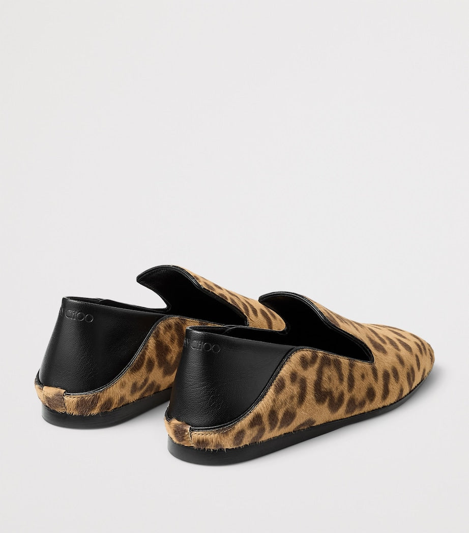 Jimmy Choo Neutral Eliot Calf Leather Leopard Print Slippers