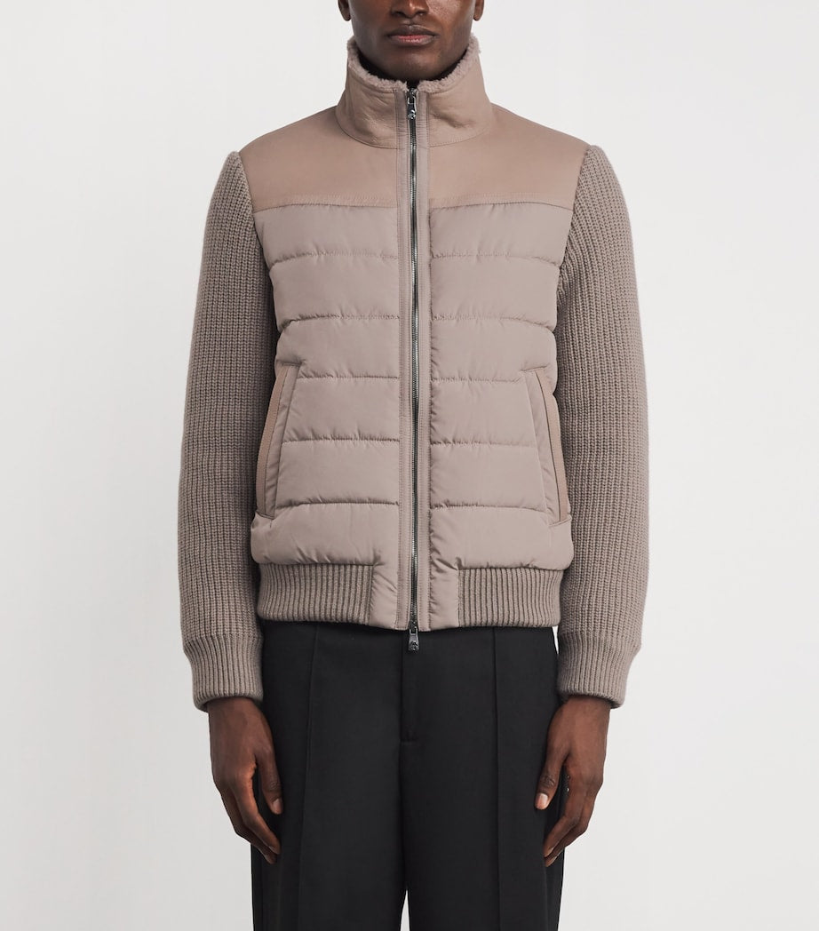 Corneliani Beige Shearling-Trim Padded Jacket