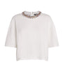 White Cotton Embellished-Neck T-Shirt