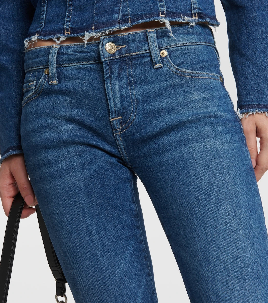 7 For All Mankind - بنطلون جينز بايبير سكيني متوسط الارتفاع