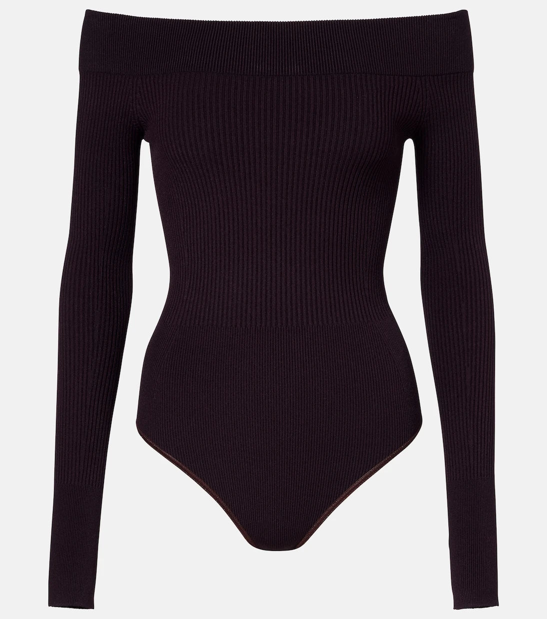 Alaïa - Ribbed-knit off-shoulder bodysuit