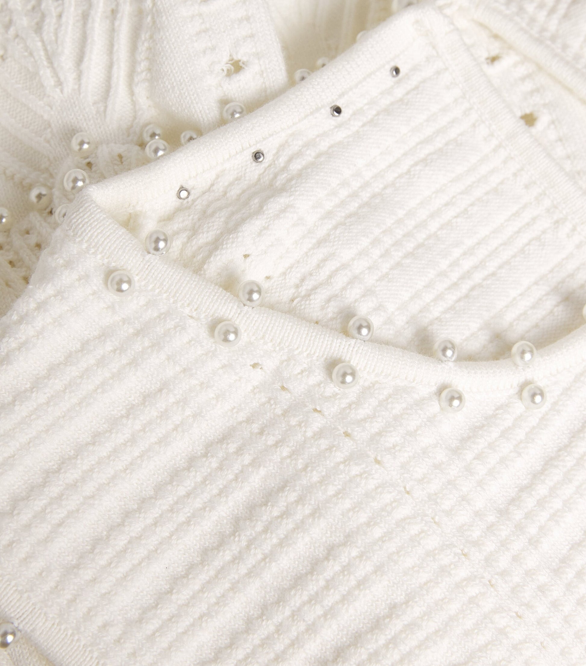 White Pointelle Beaded Sleeveless Top