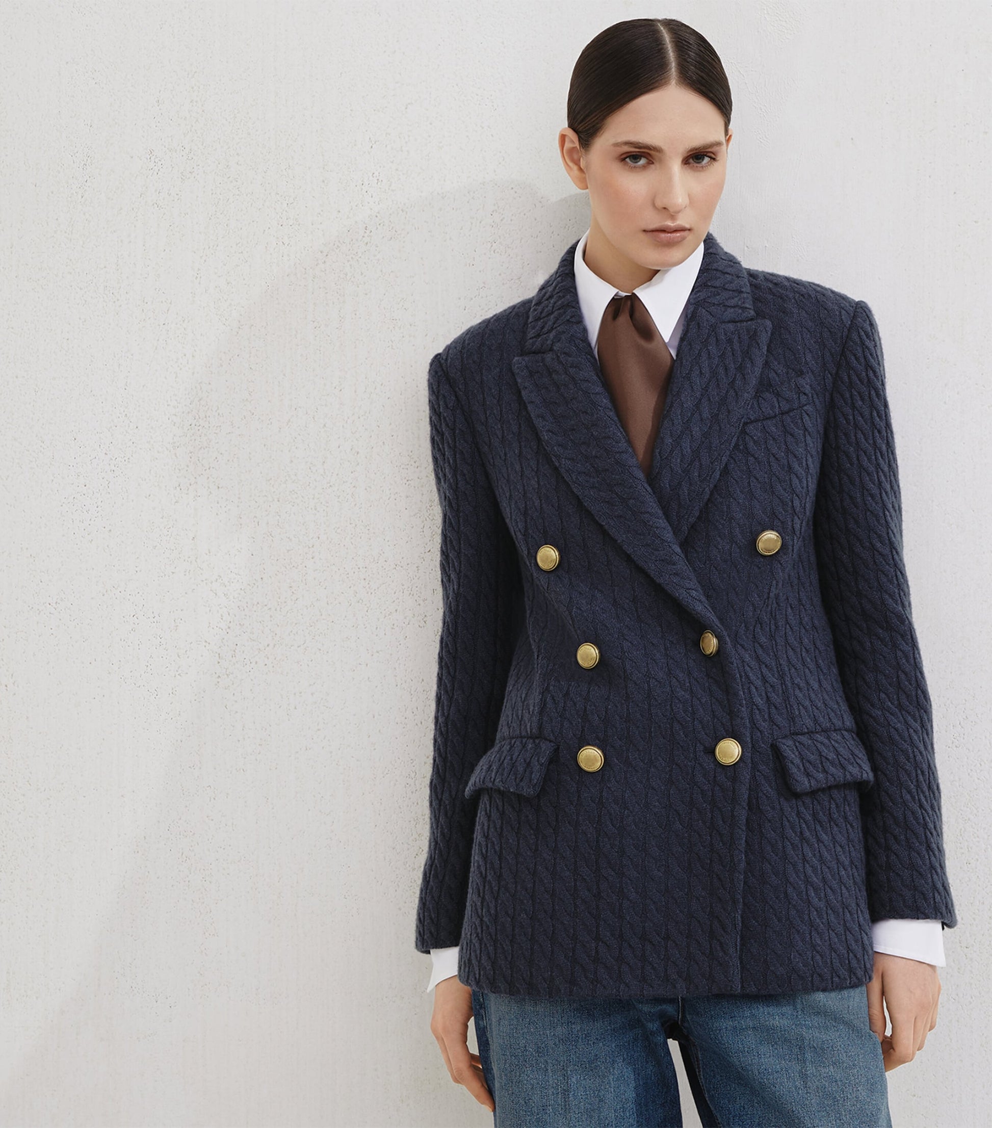 Brunello Cucinelli Blue Cashmere Cable Knit Blazer