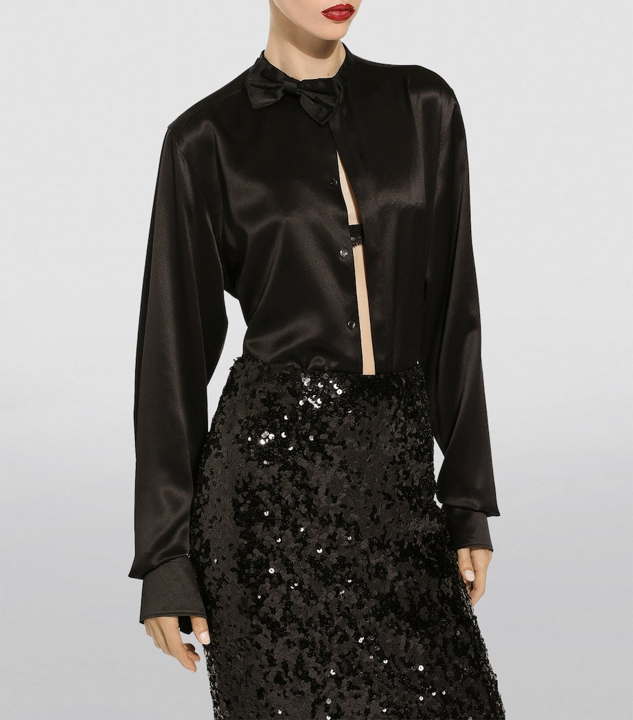 Dolce & Gabbana Multi Silk Bow Tie-Detail Blouse