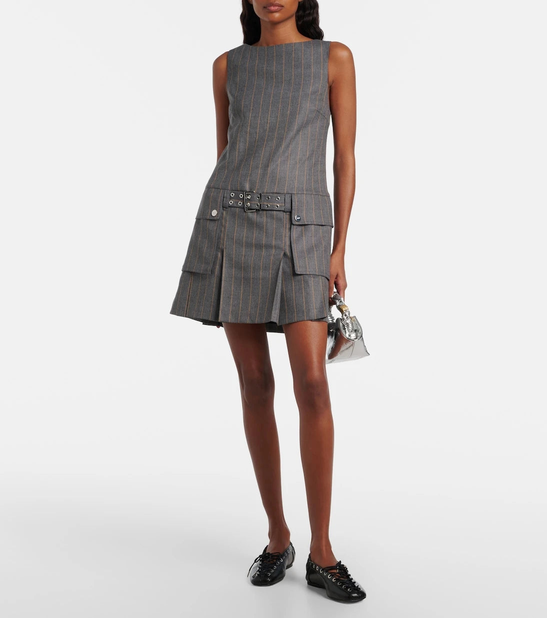 Ganni - Belted pinstripe minidress