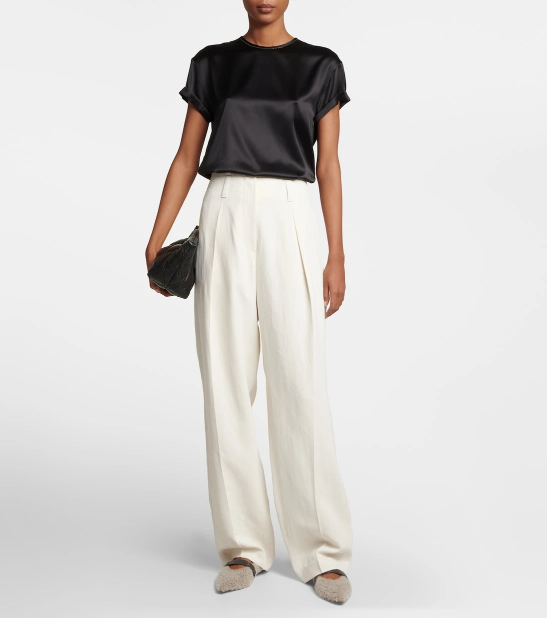 Brunello Cucinelli - Embellished silk-blend satin T-shirt