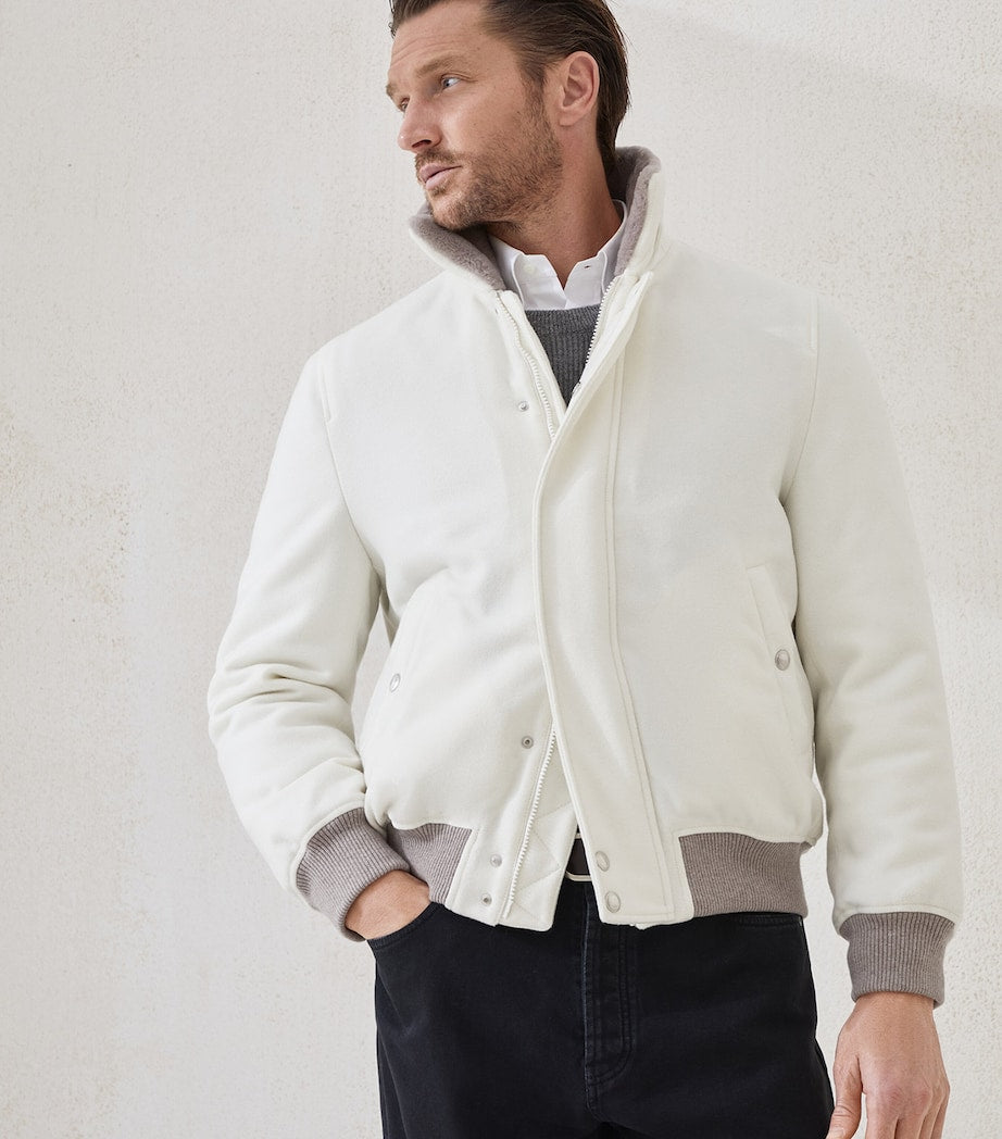 Brunello Cucinelli White Cashmere Aviator Jacket