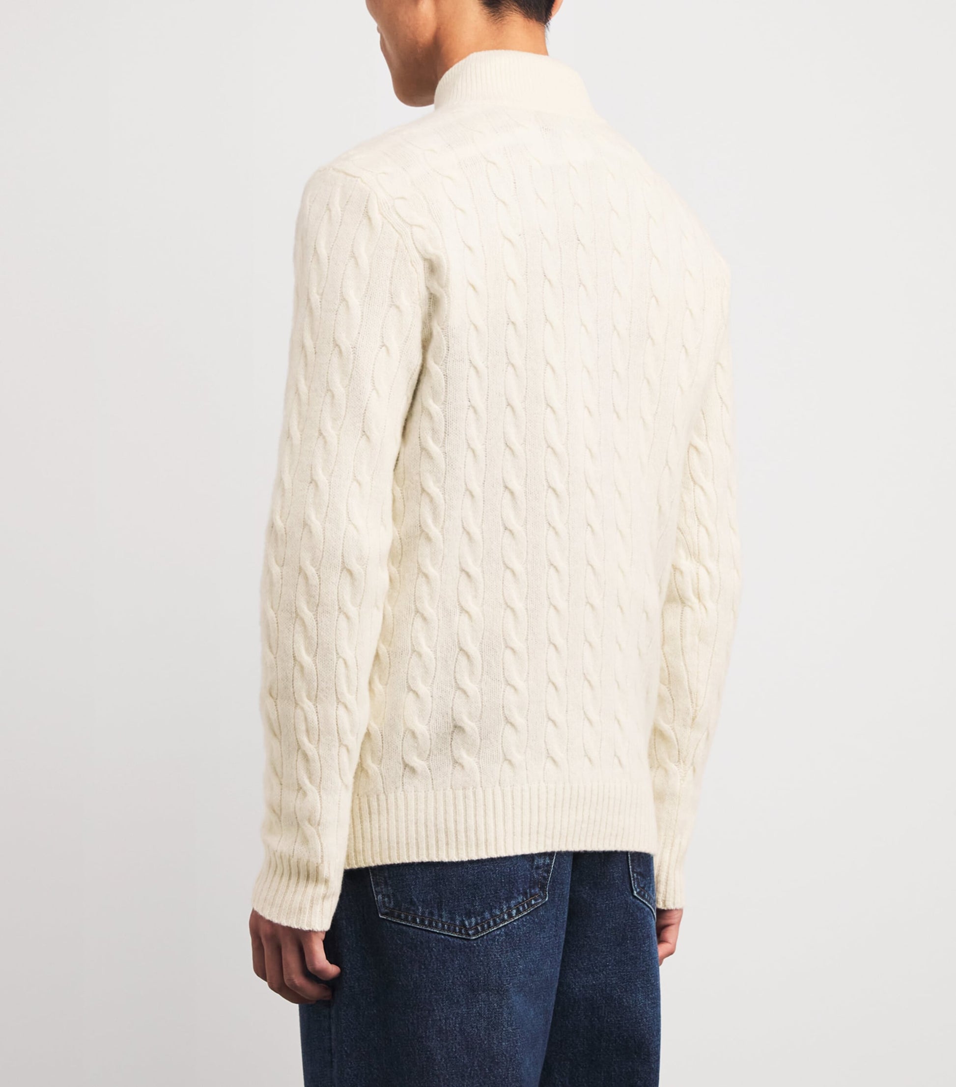 Polo Ralph Lauren White Wool-Cashmere Cable-Knit Quarter-Zip Sweater