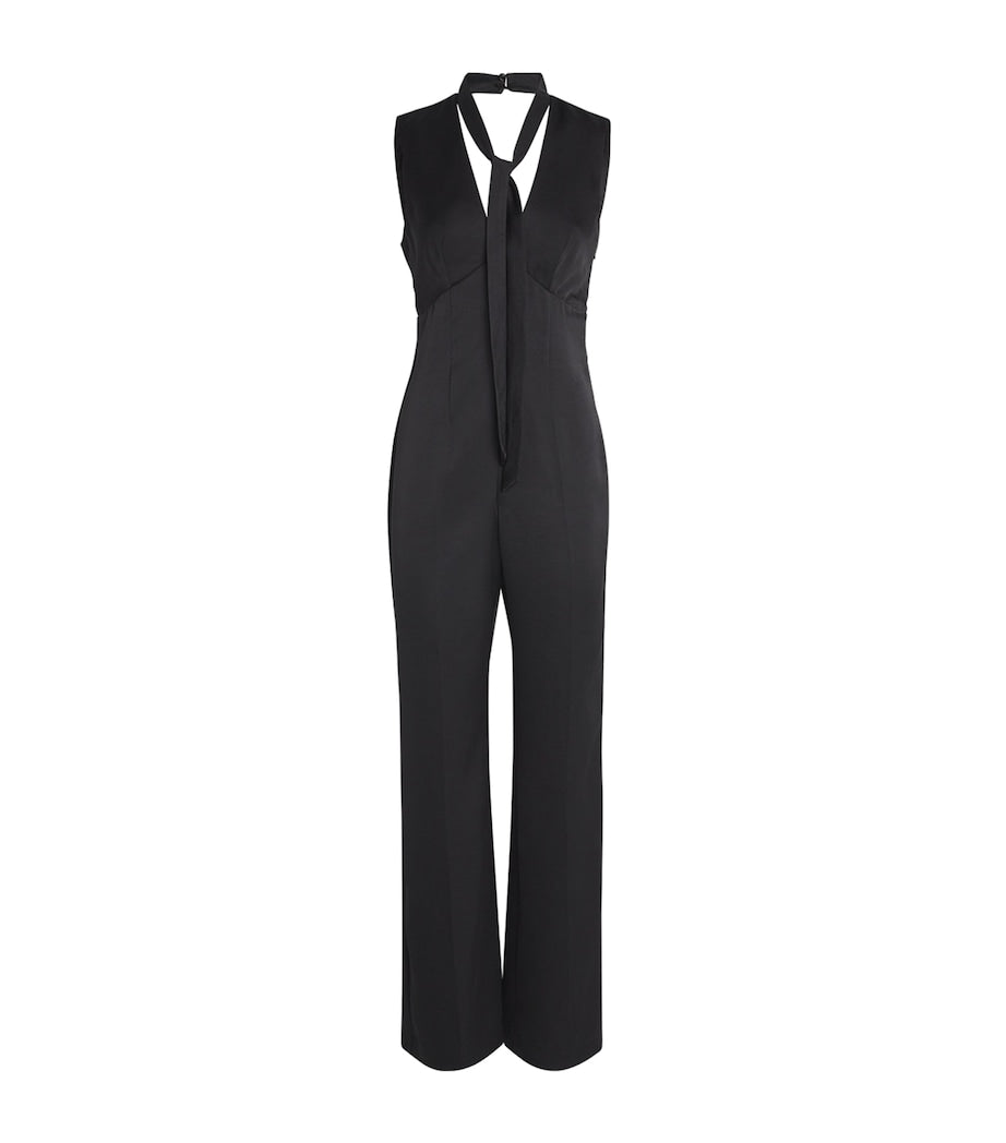 Claudie Pierlot Black Satin Plunge-Neck Jumpsuit