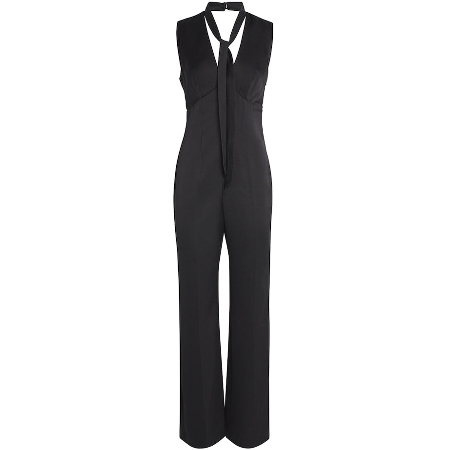 Claudie Pierlot Black Satin Plunge-Neck Jumpsuit