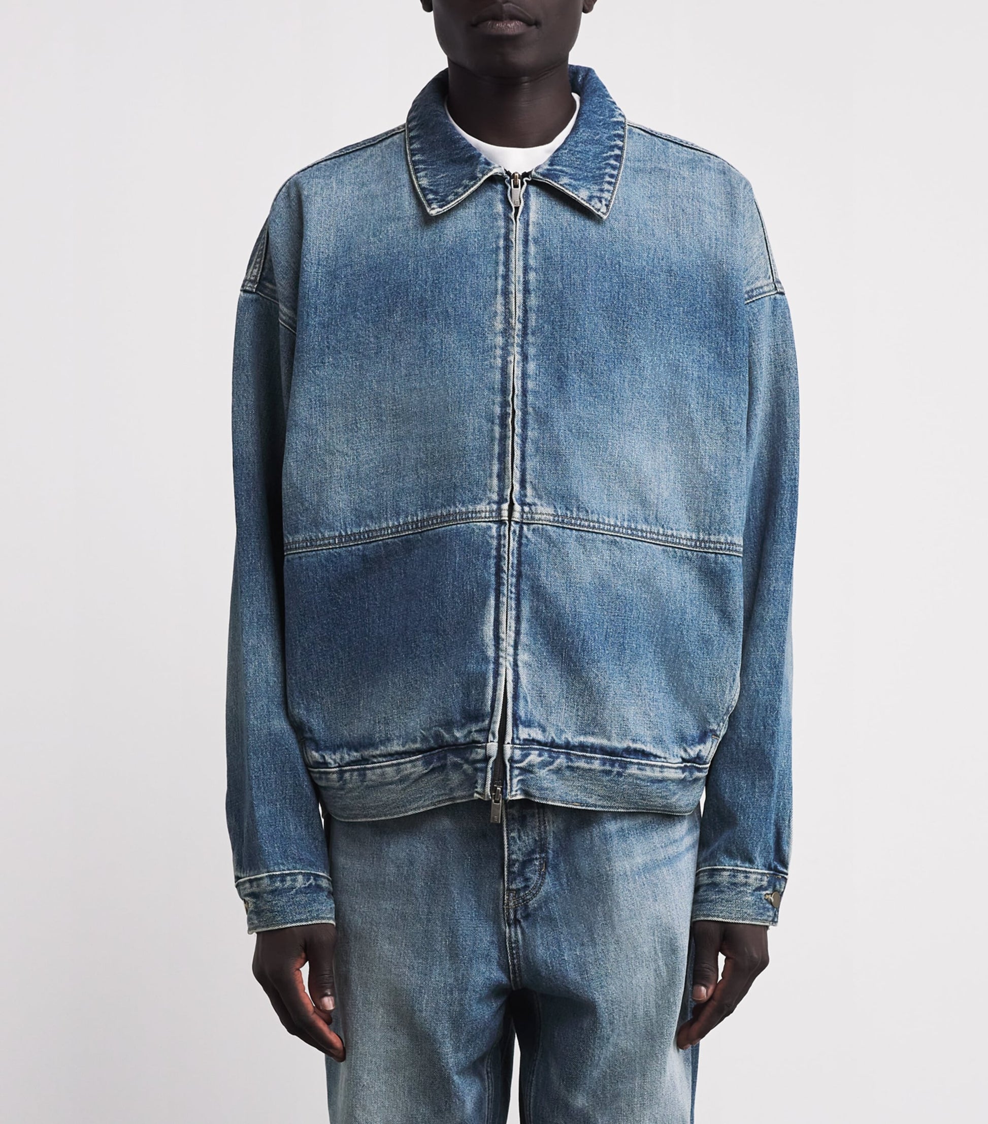 FEAR OF GOD ESSENTIALS Blue Denim Zip-Up Jacket