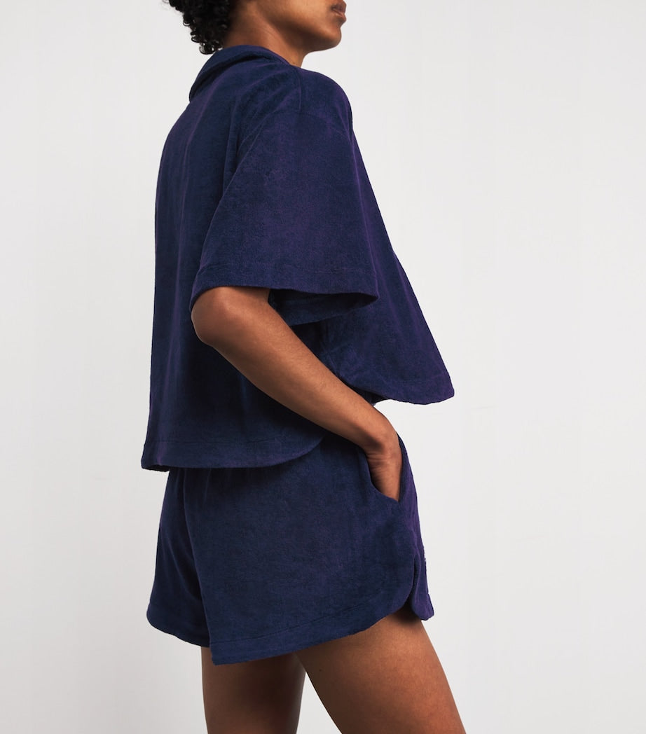 Navy Cotton Terry Shirt and Shorts Set