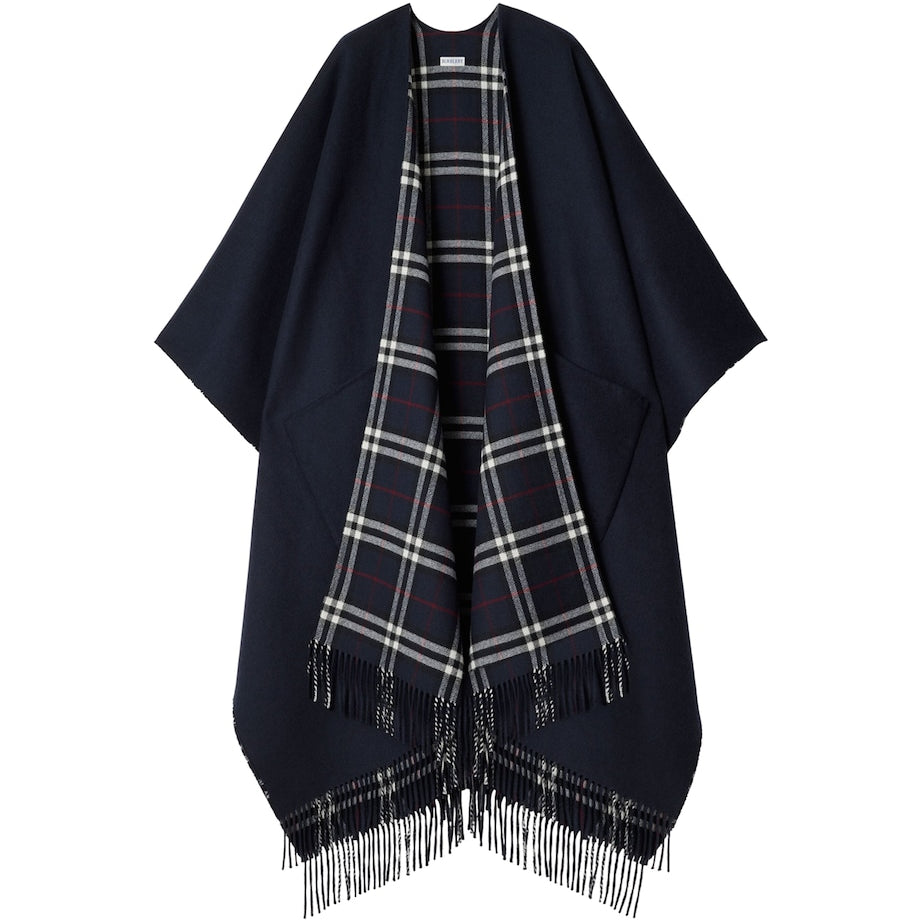 Blue Wool-Cashmere Reversible Cape