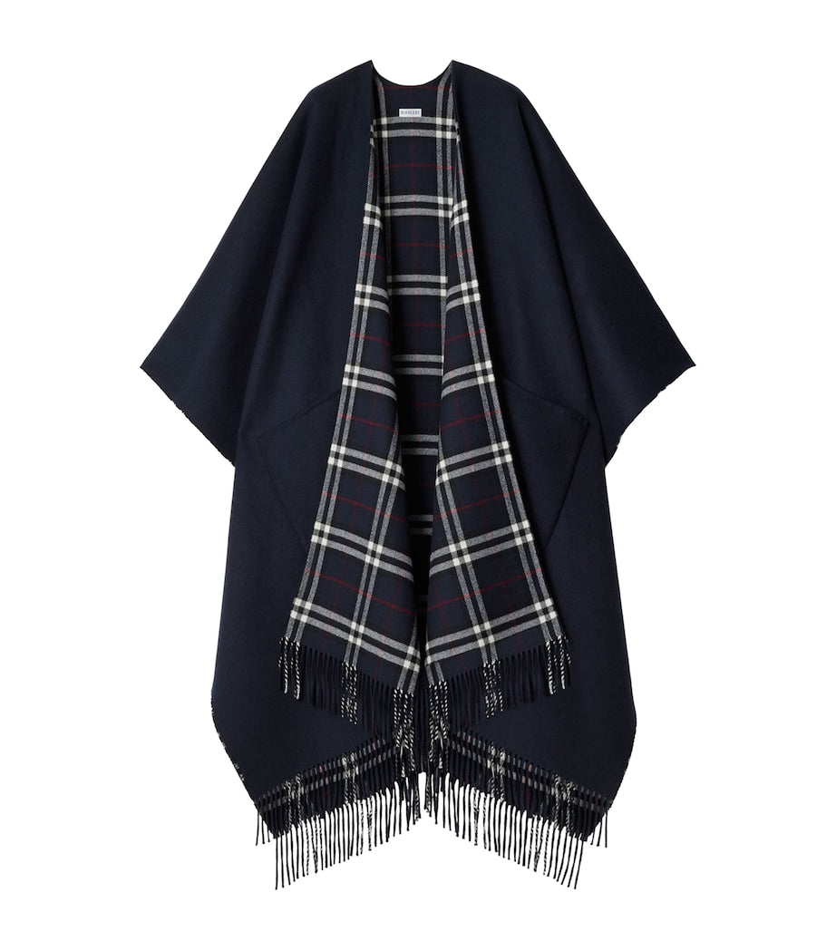 Blue Wool-Cashmere Reversible Cape