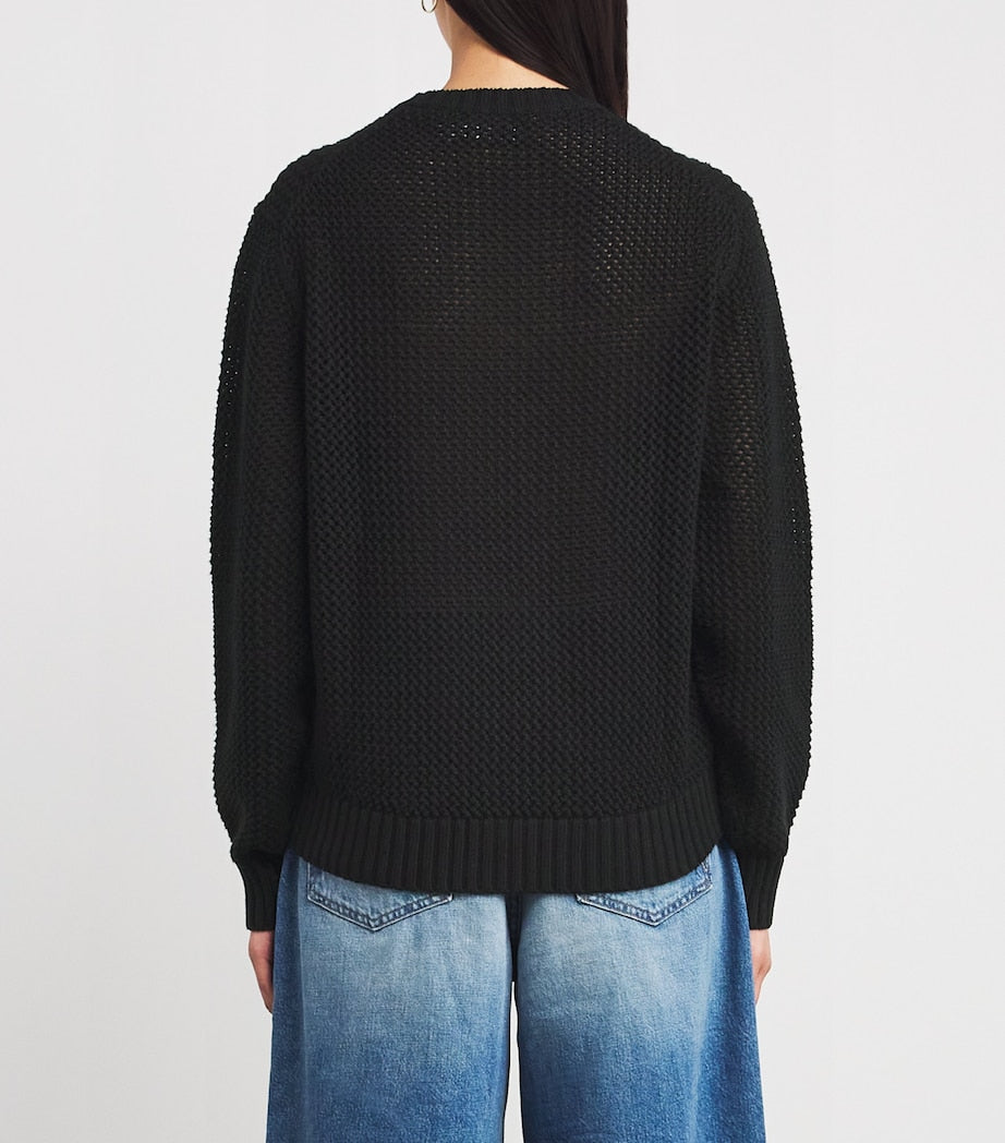 Polo Ralph Lauren Black Cotton Open Knit Polo Bear Sweater