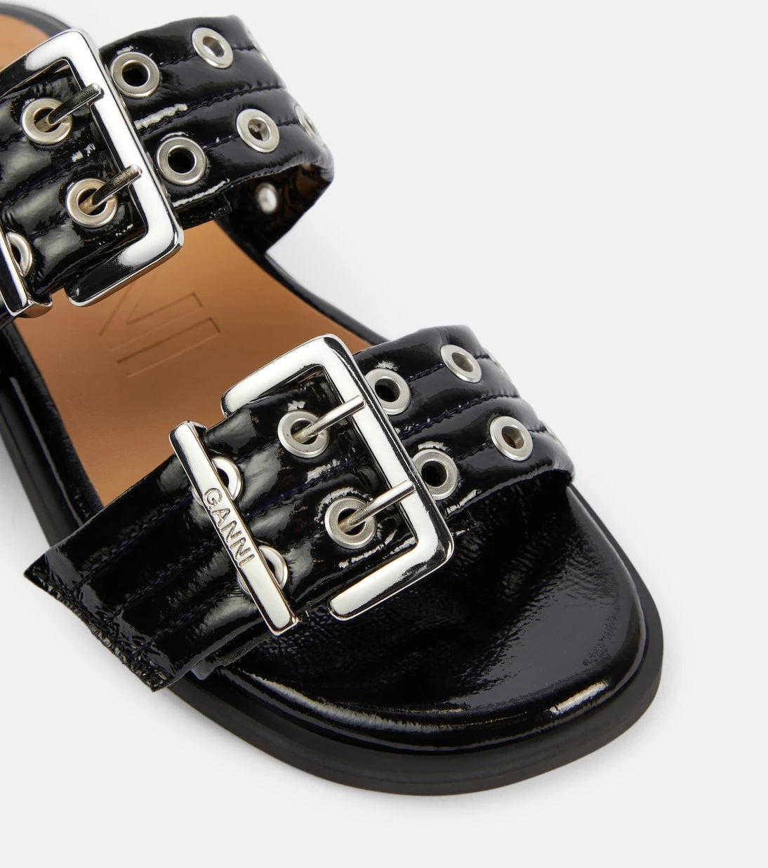 Ganni - Studded patent leather sandals