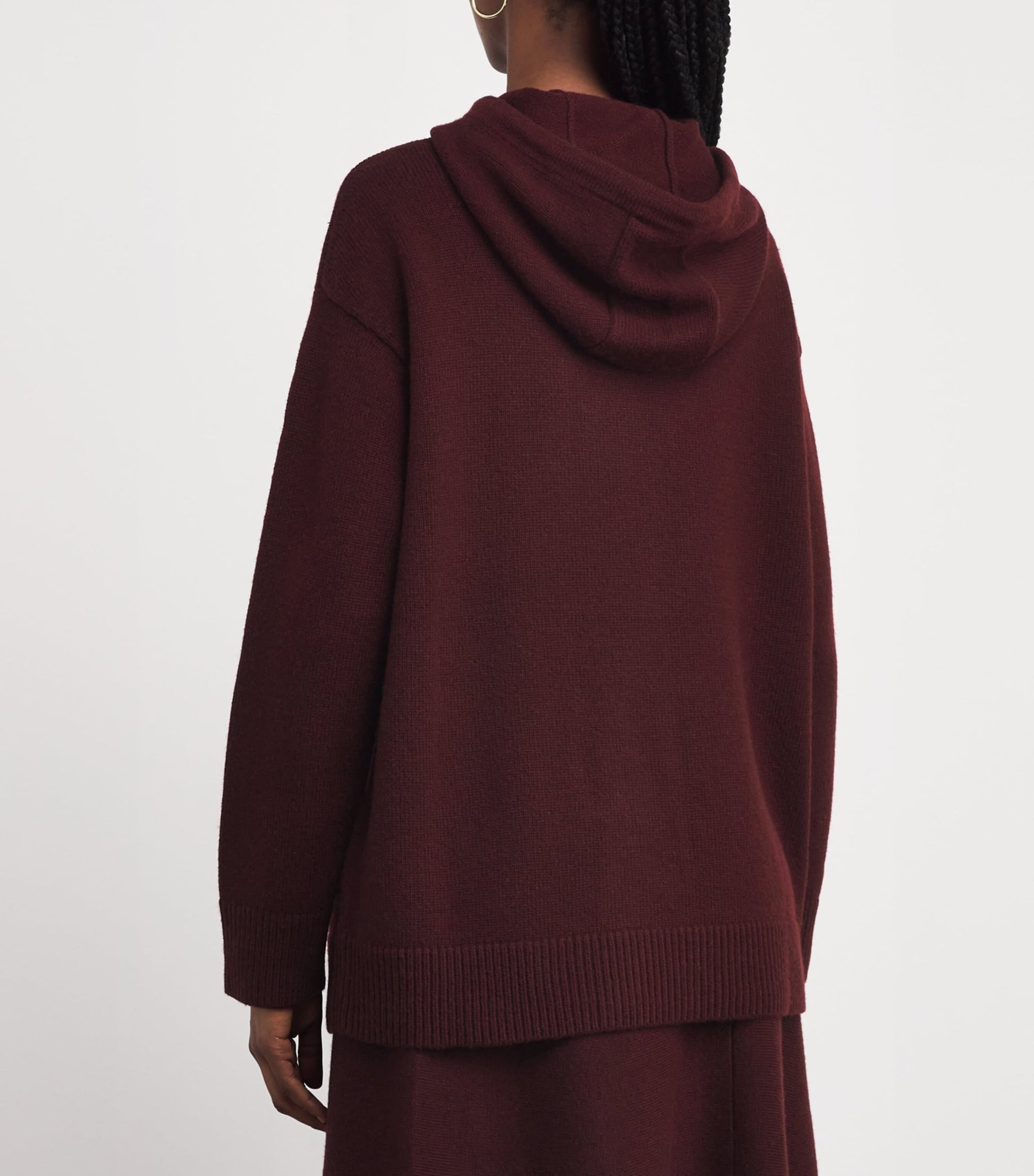 Max Mara Red Wool-Cashmere Knitted Hoodie