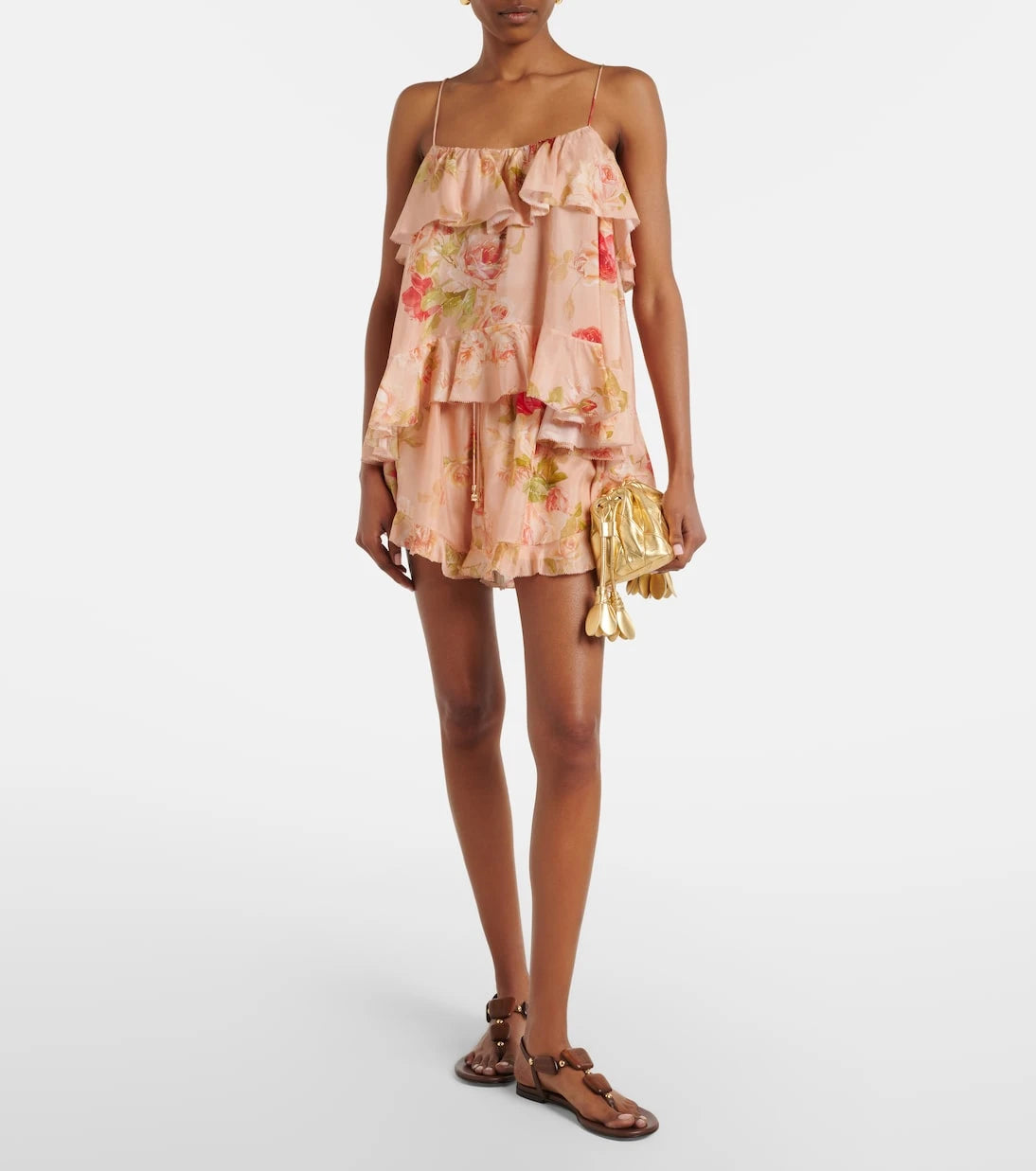Zimmermann - Roselight floral ruffled silk shorts